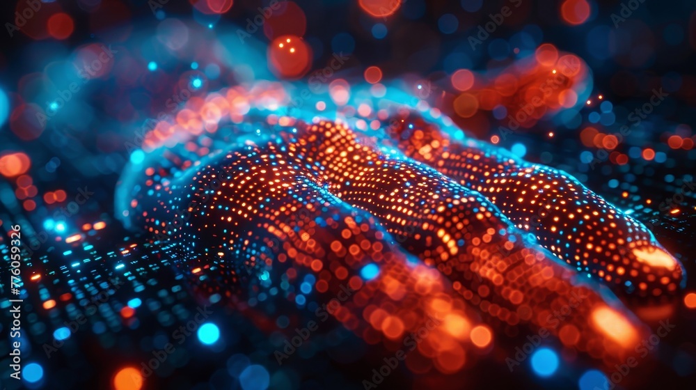Fototapete Digital access using biometric data technology. Fingerprint authorization in banking apps for payments. Identification of users in internet services.