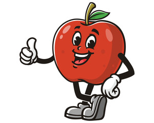 Apple with thumbs up and relax pose cartoon mascot illustration character vector clip art hand drawn