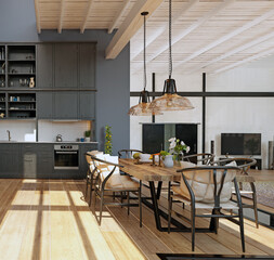 modern domestic kitchen interior. - 776059390