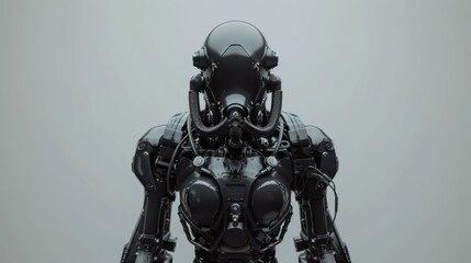 Illustration of a formidable mecha robot clad in full body armor and wearing a gas mask, evoking a sense of strength and resilience in a post-apocalyptic world.
