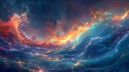 Dreamlike depiction of the Challenger Deep, with swirling colors and fantastical elements. - obrazy, fototapety, plakaty