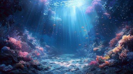 Enchanting underwater scene inspired by the Challenger Deep, perfect for use in digital art and graphic design. - obrazy, fototapety, plakaty