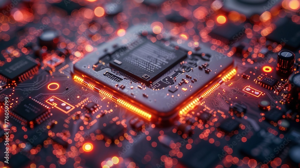 Poster Chip, CPU, and case of mobile phone hardware. Repair banner for phone. Disassembled components, processor of smartphone case. 3D rendering technology concept.