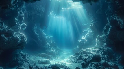 Otherworldly underwater landscape inspired by the Challenger Deep, perfect for digital art and design projects. - obrazy, fototapety, plakaty