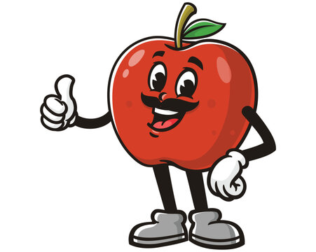 Apple with mustache cartoon mascot illustration character vector clip art hand drawn