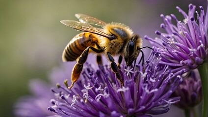Bee on a flower, pollination - obrazy, fototapety, plakaty