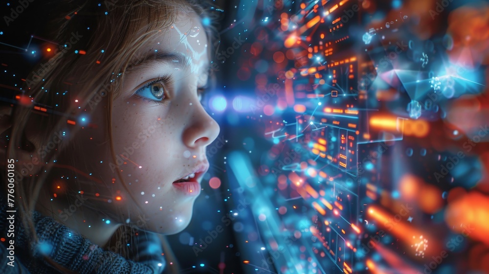 Poster Online instruction for children on creating computer games. Kids learn coding and programming, AI, robotics and computer science. Banner for an online science course.