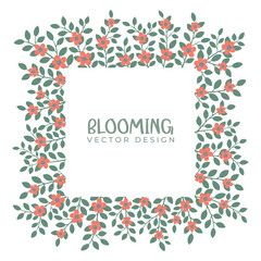 Spring floral frame, square flower borders vector, fresh blooming garden banner background