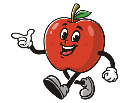 recommend clip art: walking Apple with pointing finger pose cartoon mascot illustration character vector clip art hand drawn
