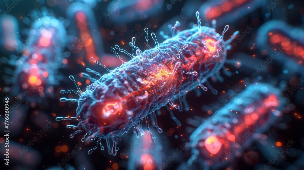 Aufkleber the macro view of a bacteria cell on a biological lab computer interface. dna analysis for biology c