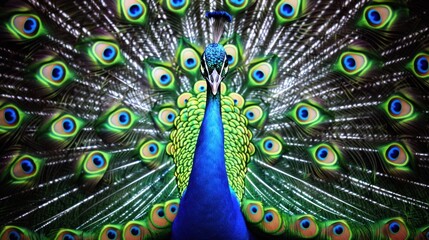 Obraz premium Artistic portrayal of a peacock on canvas using oil paint, capturing the bird's elegance and beauty through detailed brushstrokes and rich, luxurious colors. 