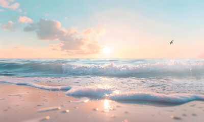 A beautiful sunset with white sand beach and clean water. Holiday summer beach background. - 776061178