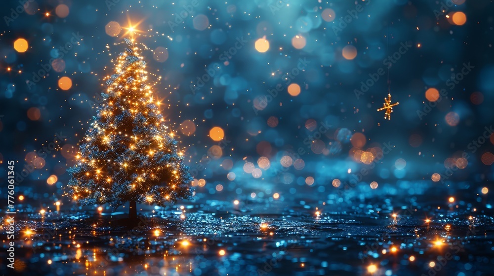 Aufkleber this is a christmas tree made from 2024 digits in the style of technology on a blue background. it m