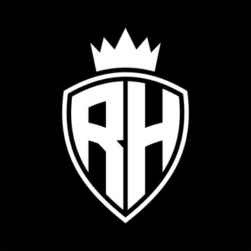 recommend clip art: RH Letter monogram shield and crown outline shape with black and white color design