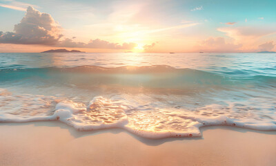 A beautiful sunset with white sand beach and clean water. Holiday summer beach background. - 776061927