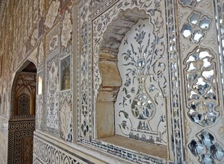 Fototapeta na wymiar Mirror Mosaic, Sheesh Mahal, Amber Fort, Jaipur, Rajasthan, India