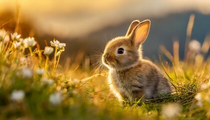 Naklejka na ściany i meble Baby rabbit on the grass