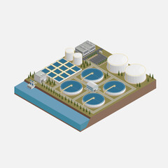 water treatment plant clarifier with isometric graphic