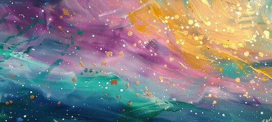 Abstract background with vibrant rainbow streaks, splashes, and bubbles, texture of bold colors and...