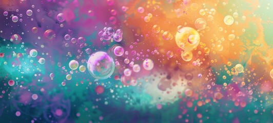 Abstract background with vibrant rainbow streaks, splashes, and bubbles, texture of bold colors and...