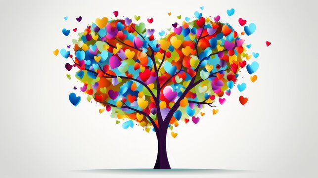 Colorful tree with heart shaped leaves