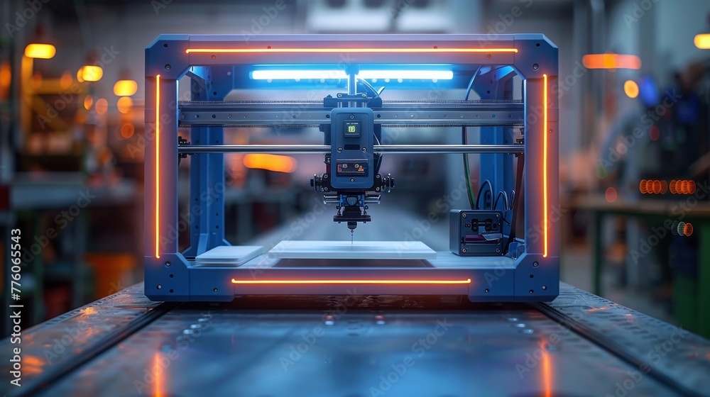 Leinwandbilder the logo of an additive technology 3d printer with a technical neon frame in a modern technology sty
