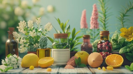 Natural GERD remedies brought to life in 3D cartoon animation, highlighting herbal and home treatments - obrazy, fototapety, plakaty