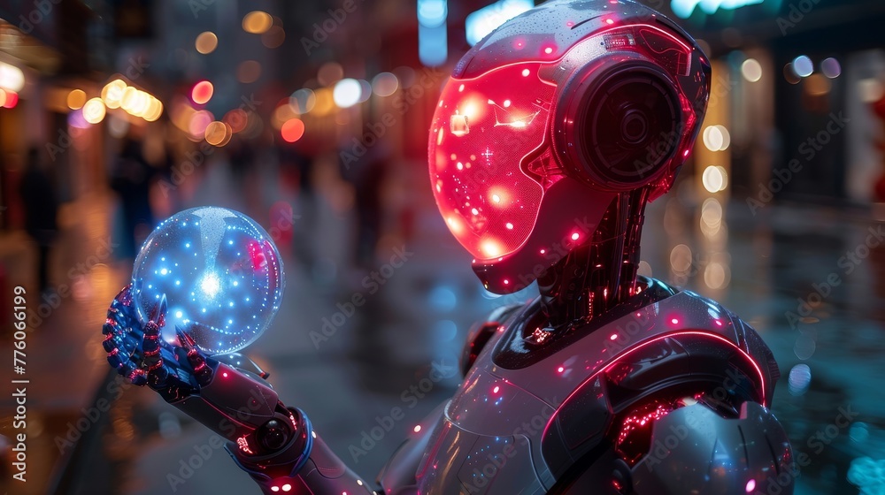 Aufkleber Programming for business chatbots. Business chatbots holding a chat bubble. AI chatbot selecting answers in messenger or social networks. Artificial Intelligence chat bot chatting with customer.