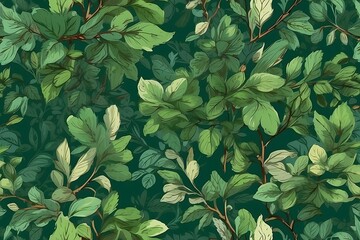 Seamless pattern with leaves in green colors. 