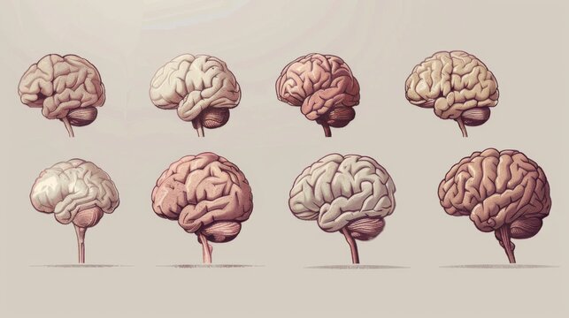 Evolution of the human brain from a smaller, primitive brain to the larger, more complex brain of modern humans