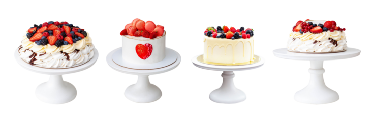 Pavlova cake with whipped cream cheese, chocolate sauce and fresh berries on grey background. Beautiful cake for the Birthday party