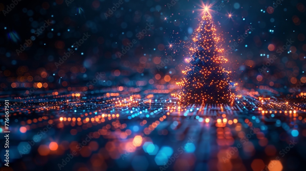 Leinwandbilder a christmas poster featuring a christmas tree, digits 2024 in a techno style design. a new year and 