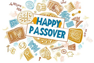 happy passover card, abstract, simple graphics, isolated on white background.