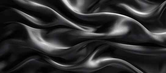 Black silk background, wave texture, dark blue and gray tones, elegant curves, abstract composition. Created with Ai