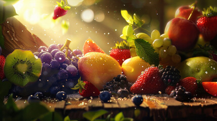 A colorful assortment of berries and fruits, including strawberries, blueberries, blackberries,...