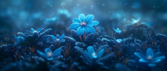 St John's Wort plant shines in a dark mystical forest with a blue or purple aura. Concept Plants, Nature, St John's Wort, Forest, Aura