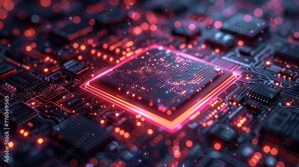 Aufkleber Cryptocurrency blockchain technology isometric concept. Graphics processor miner creating digital money. Banking blockchain fintech. CPU processor chip on board.