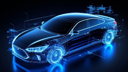 Digital Car Wireframe - Autonomous Driving Technology .
