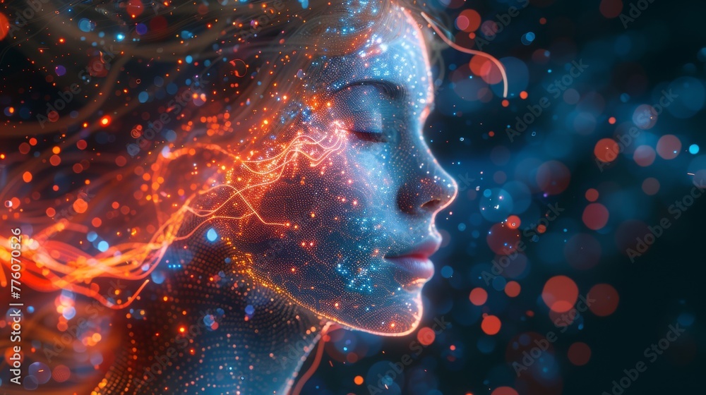Poster Set up neural network in images of God. Develop neural network. Digital AI in image robot with artificial intelligence. Create cybernetic brain in cyberspace. Vector.