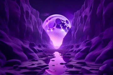 Behang Violet purple color abstract landscape view of moon background wallpaper