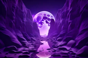 Fotobehang purple color abstract landscape view of moon background wallpaper © Ivanda