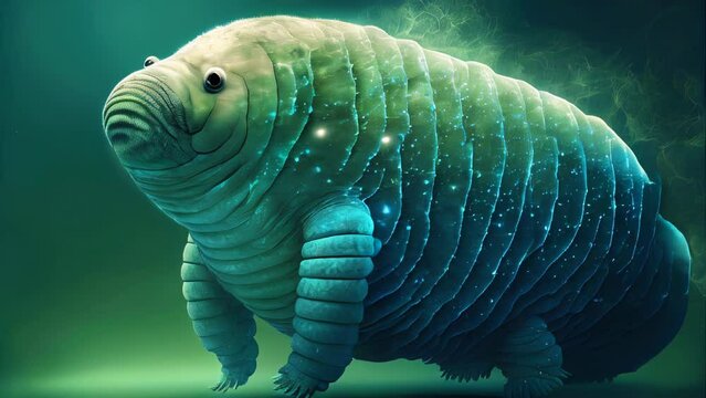 A magnified view of a nice fuffy Tardigrade or Water Bear through microscope. Micro-animal found to be the most hardy creature in the world, capable of enduring even the toughest of conditions