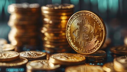A gold coin with the letter B on it sits on a table with other gold coins by AI generated image