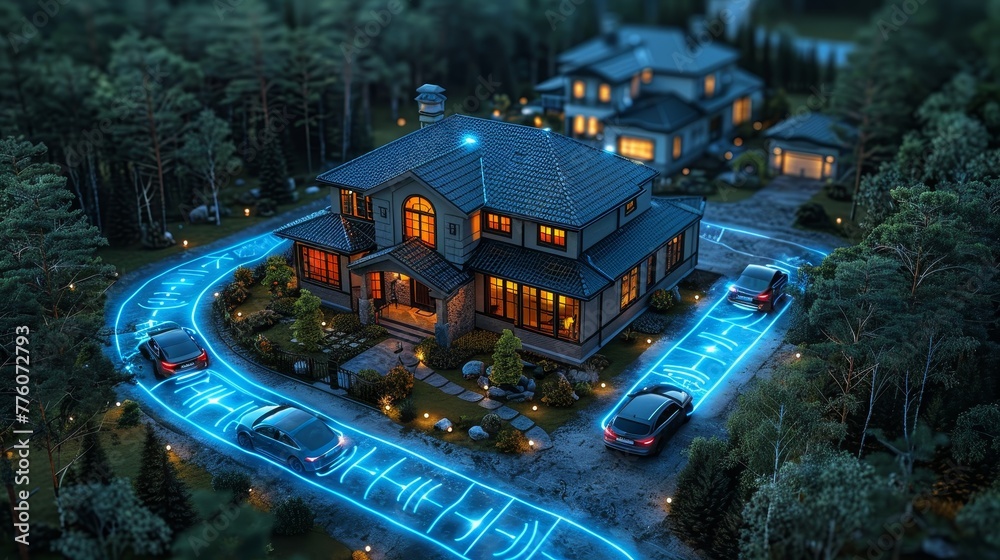 Aufkleber The Internet of Things. Voice control in the home. Smart speaker recognition of voice commands. 5G wireless connection. The Internet of things is connected with smartphones.
