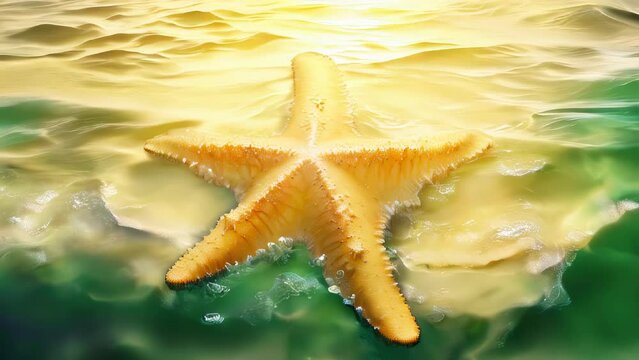 Vibrant starfish basks in the sun, floating gracefully on the ocean's surface
