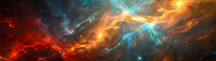 Fractal Galaxy, Abstract Art Meets Cosmic Flames in Stunning Design - obrazy, fototapety, plakaty