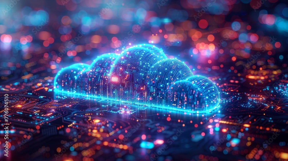 Aufkleber The cloud computing technology concept. Digital clouds hover over the world map. Cloud storage in the data center. Servers of the global internet network work with big data. An internet service for