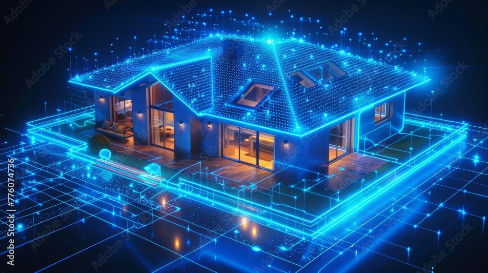 Poster Smart home system concept. App for monitoring, algorithm setting of autonomous works of household appliances. Internet of things.
