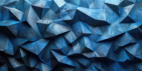 Abstract background with blue geometric shapes and triangles, in the style of origami, dark color palette. Created with Ai