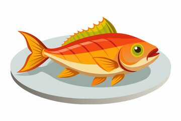 fried fish on the dish vector illustration